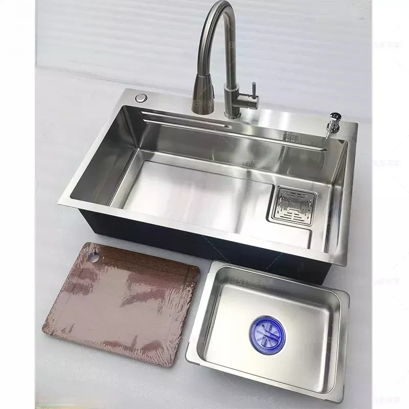 New Hot-selling Double Bowl 304 Stainless Steel Handmade Kitchen Sink with Drain Board Under Mounted Sink