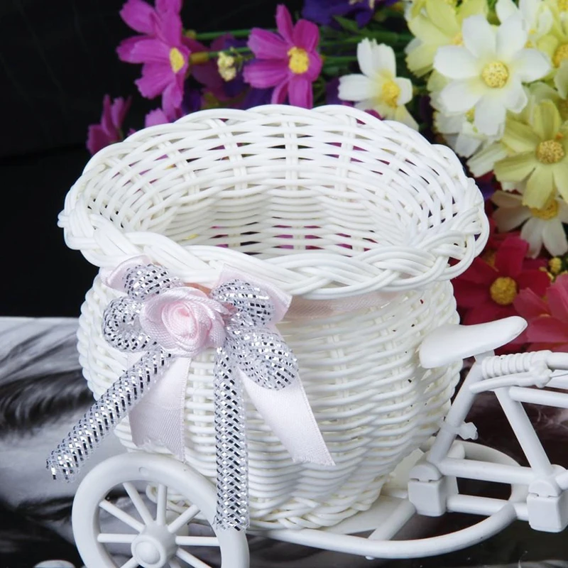 Flower Rattan Baskets Plant Storage Vase Tricycle Bike Shape Home Decor Gifts