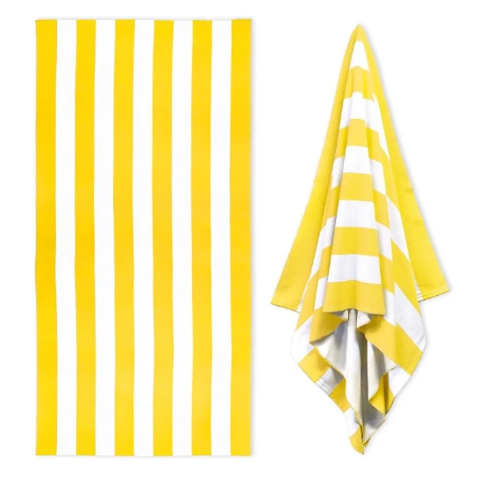 Pastel Cabana Stripe Beach Towel, Quick Dry Soft Cotton, Lavender, Pink & Yellow Striped Design for Summer Pool Use view 2