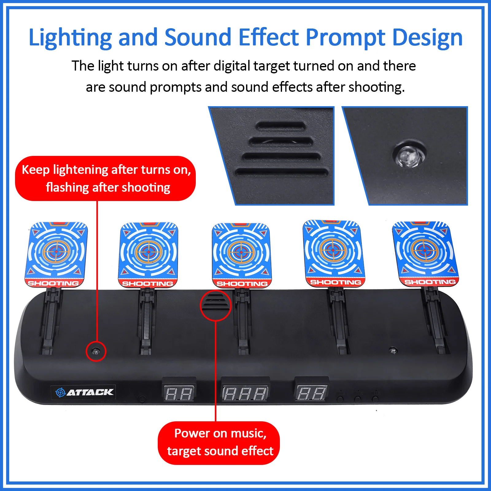 5-Bit Auto-Reset Move Electric segning Target Toy con 2 pezzi Wristband 1 pz Storage Bag Light Sound Effect per Nerf Shooting Game