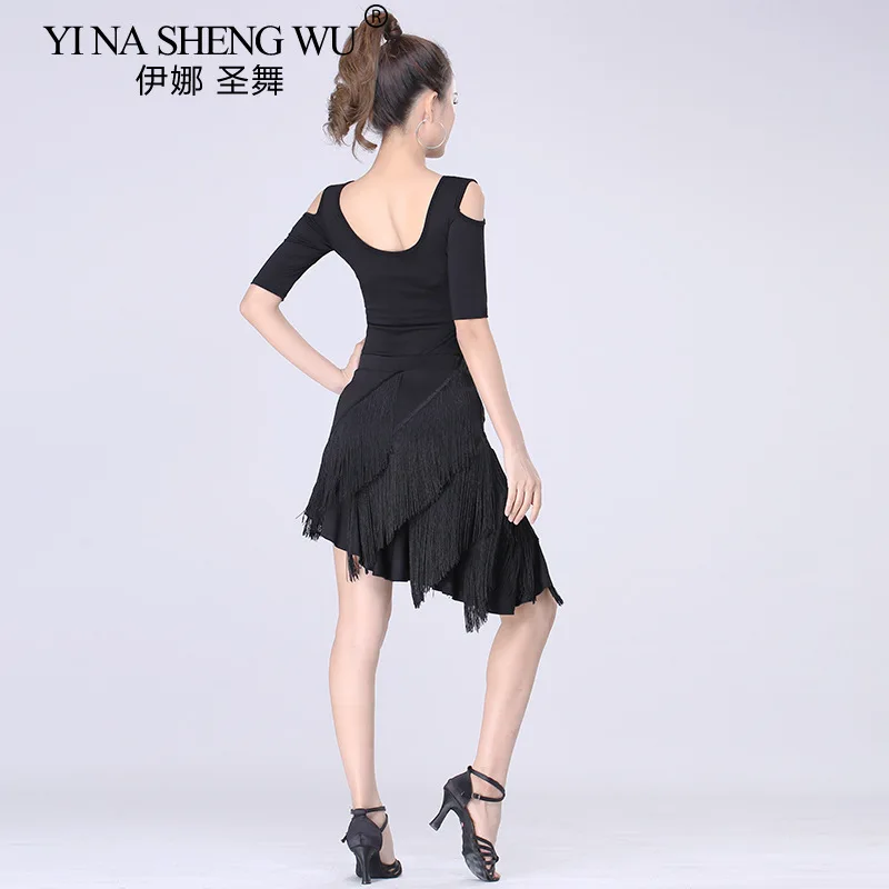Latin Dance Quaste Rock Frauen Elegante Hohe Taille Einfarbig Fransen Design Unregelmäßigen Rock Dance Training Leistung Rock