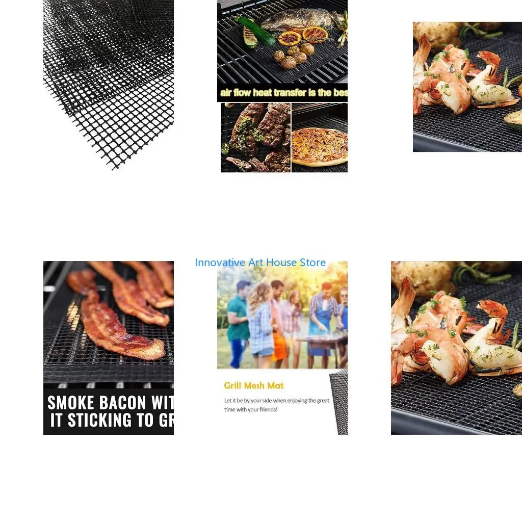 E1PC Outdoor BBQ Grill Mesh Mat Non-Stick Barbecue Grilling Wire Net Sheet Liner Replacement Pads Pizza Screen Reusable Tool