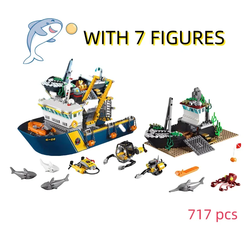 

City Series Deep Sea Exploration Vessel Model Building Blocks Set Creative Assembly Bricks Decor Toys For Kids Gifts