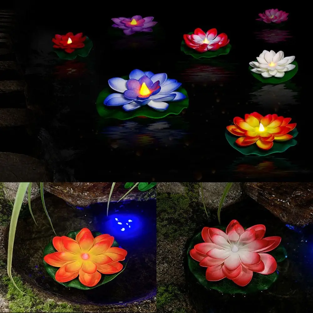 LED Fake Flower Plants Colorful Lotus Lantern EVA Electronic Candle Floating Lamp 10cm/14.5cm Waterproof Lotus Light Fish Tank