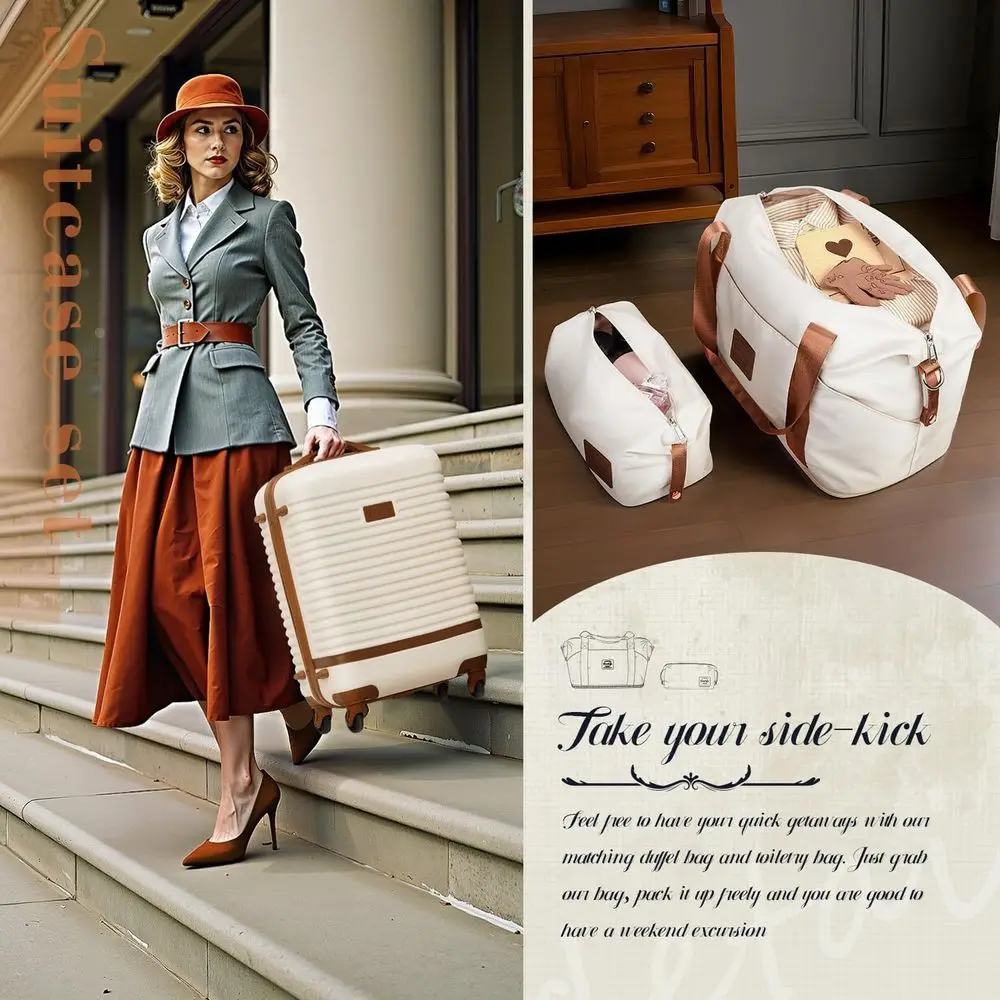 Lightweight 5-Piece White TSA-Lock Hardshell Spinner Luggage Set for Travel