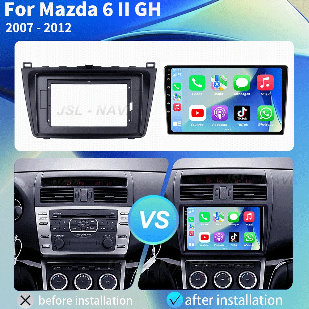 Android 16 Wireless CarPlay Auto Car Radio For Mazda 6 GH 2007 - 2012 Multimedia Video Player 4G WIFI GPS 360 Camera Navigation