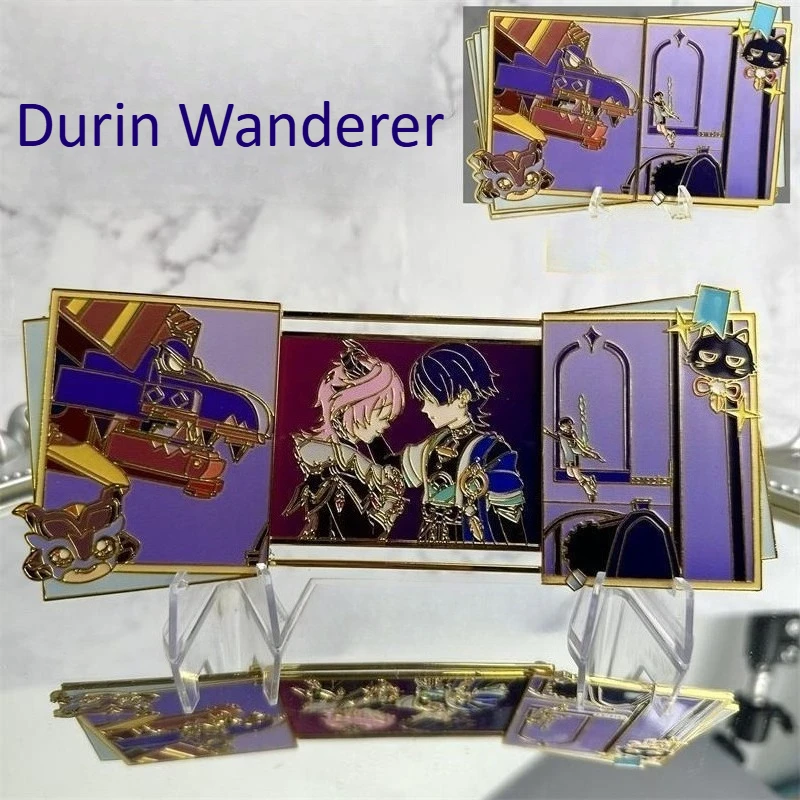 

Game Genshin Impact Durin Wanderer Badge Anime Double Layer Metal Badge Pin with Slide-Open Design Cosplay Collection Gifts