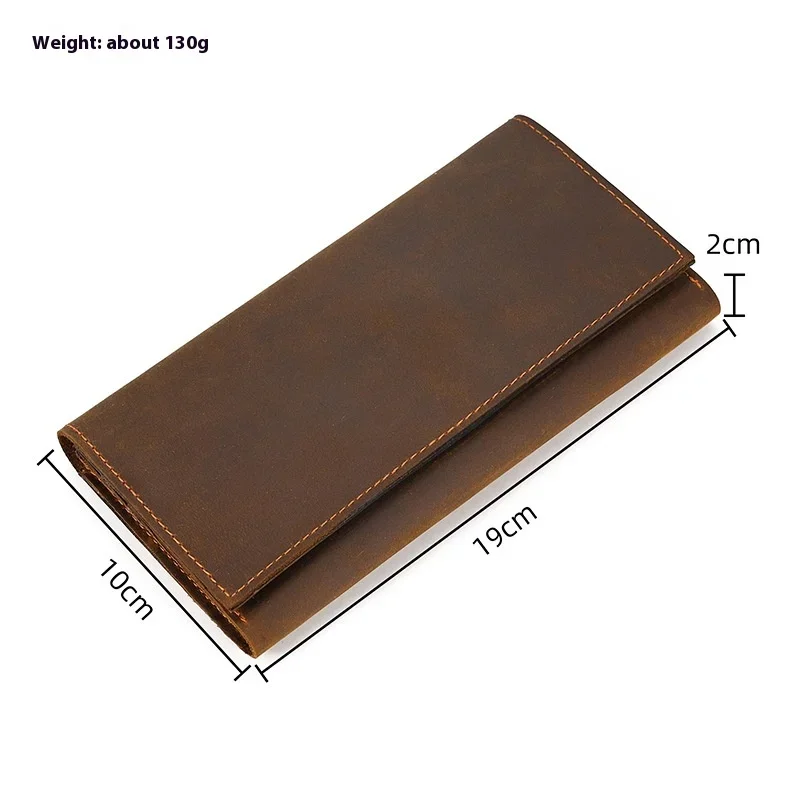 Crazy Horse Leather Long Wallet Two-fold Card Holder for Men Vintage Genuine Leather Clutch Wallet