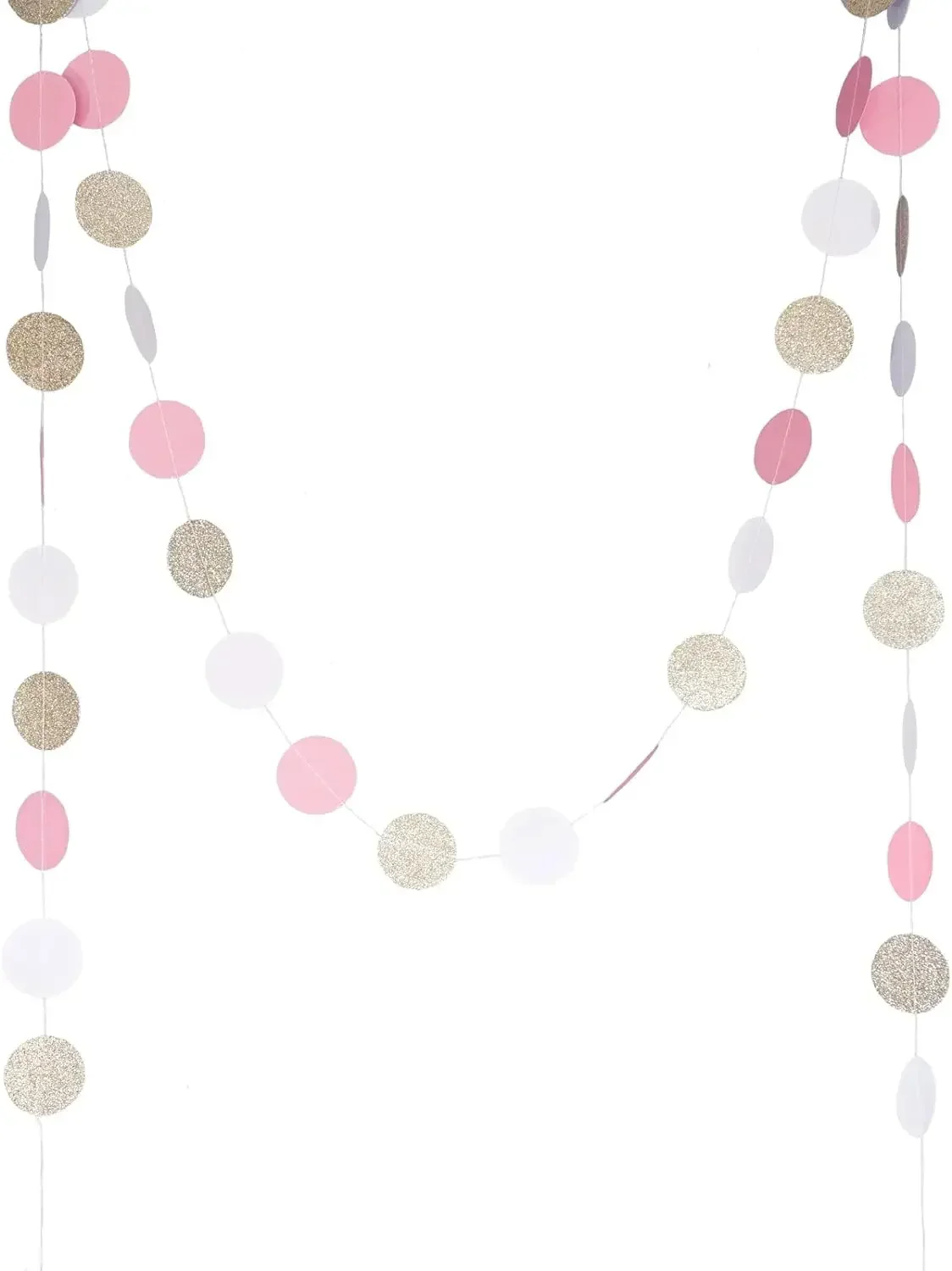 Colorful Circle Dots Paper Party Garland Streamer Backdrop - 3m (10 Feet) Long - Pink, White, Gold Glitter Round Paper