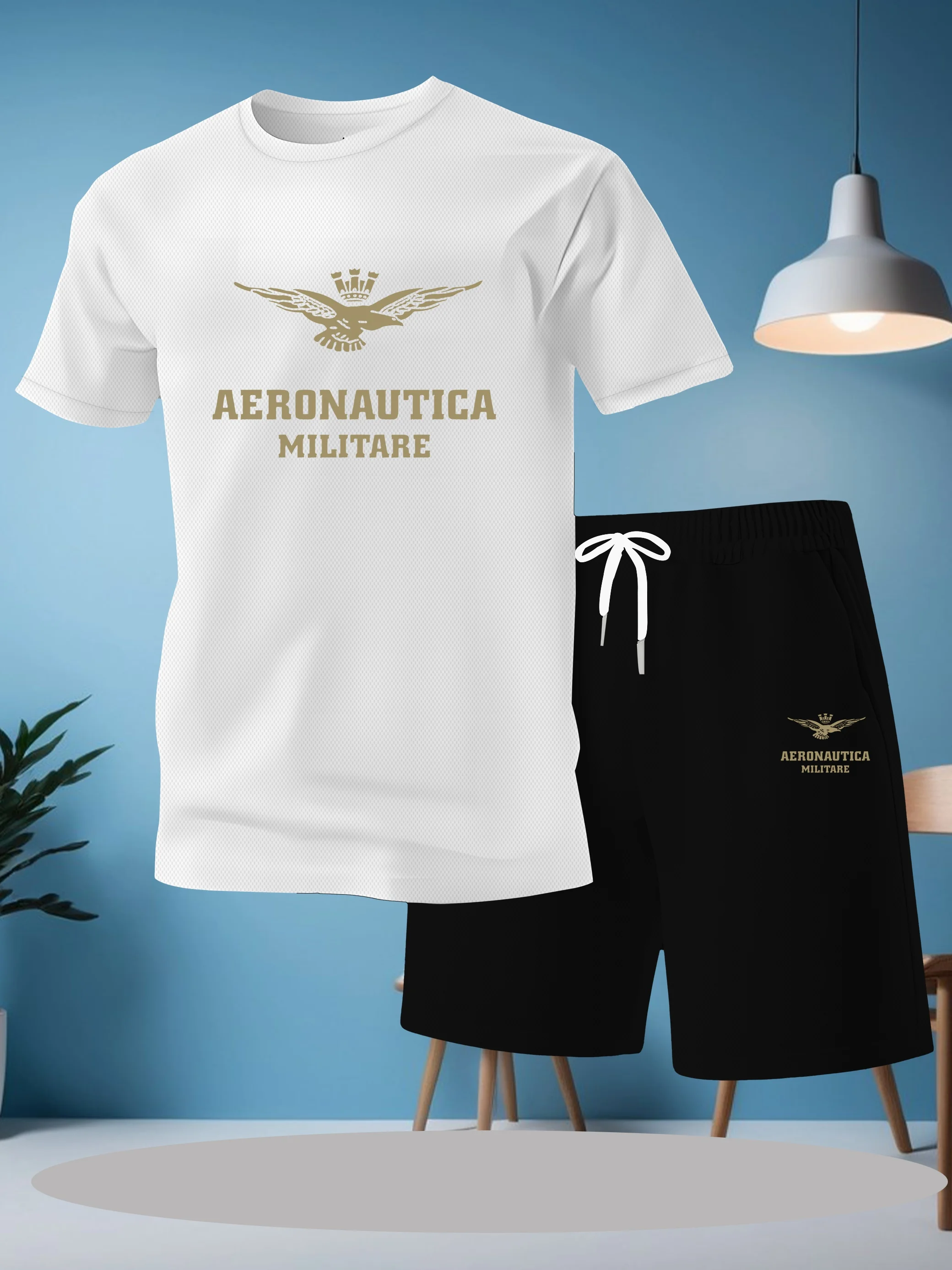 Новый мужской костюм на лето 2025 года с принтом, создания повседневного, спортивного, удобного и мягкого полиэстера.