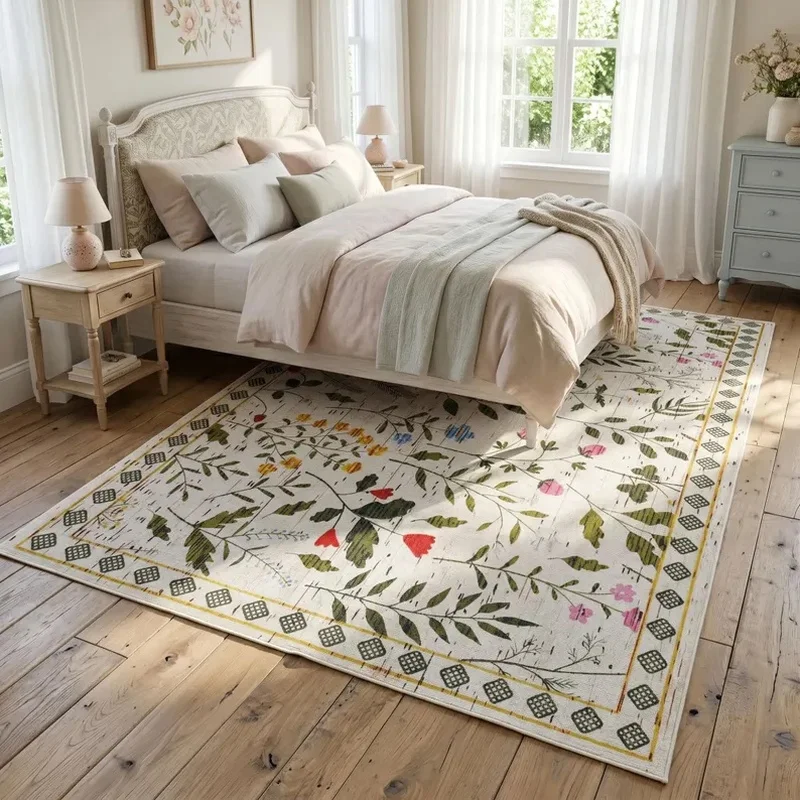 VIKAMA Vintage Botanical Garden Kilim Rug Washable Non-Slip Area Rug for Living Room Bedroom Decorative Floor Covering