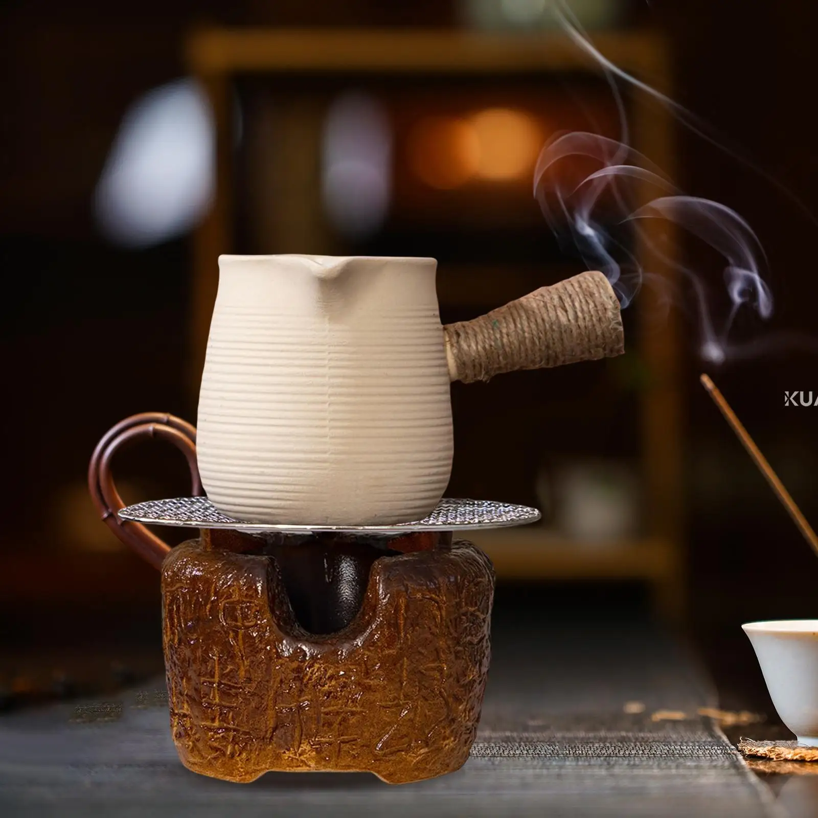 Ceramic Teapot 460ml/15.5oz Capacity Anti Scald Rope Wraps Handle for Home