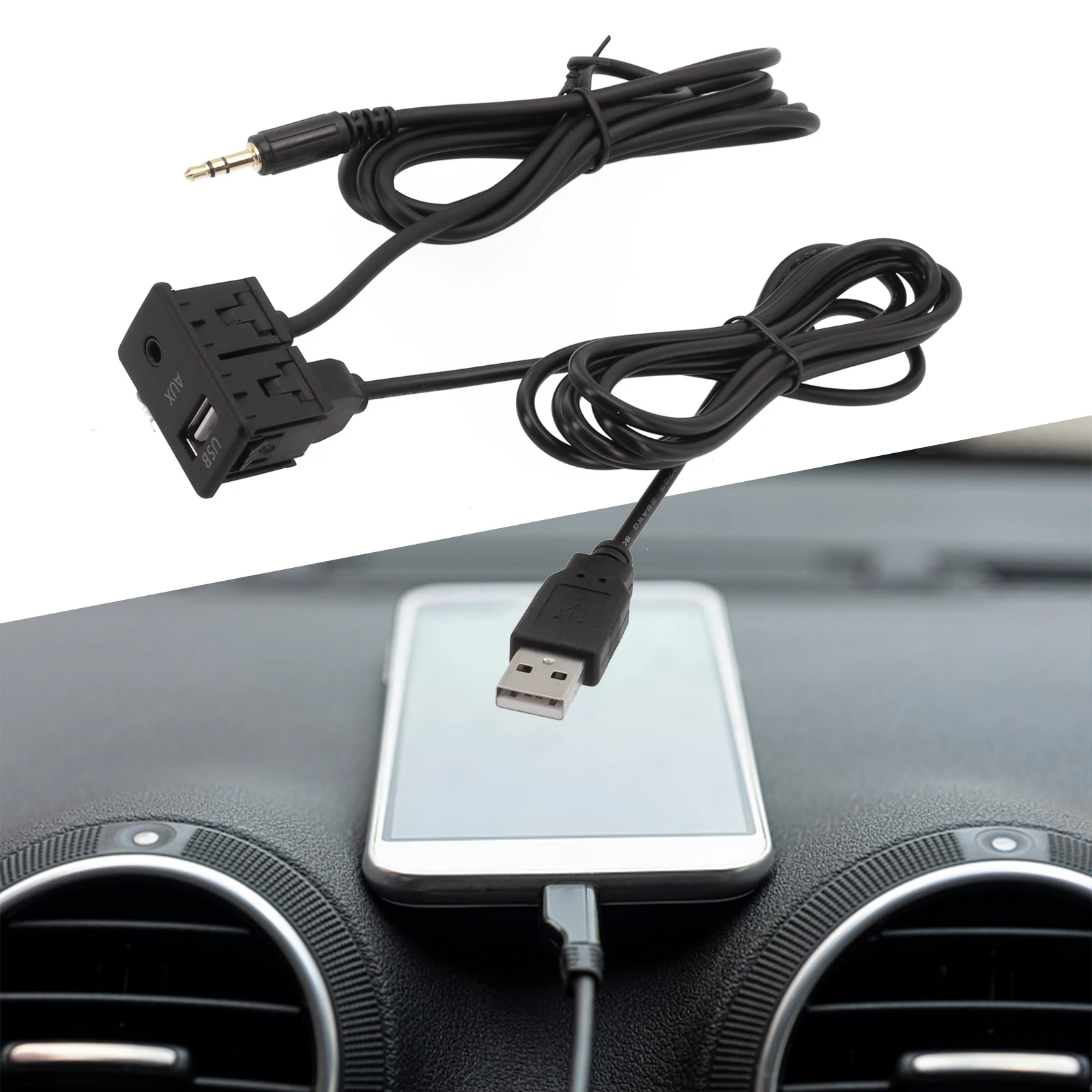 For Central Control Panel Car USB Audio Socket Dash Flush Mount Adapter Car Interior Practical Reliable Wear-resistant