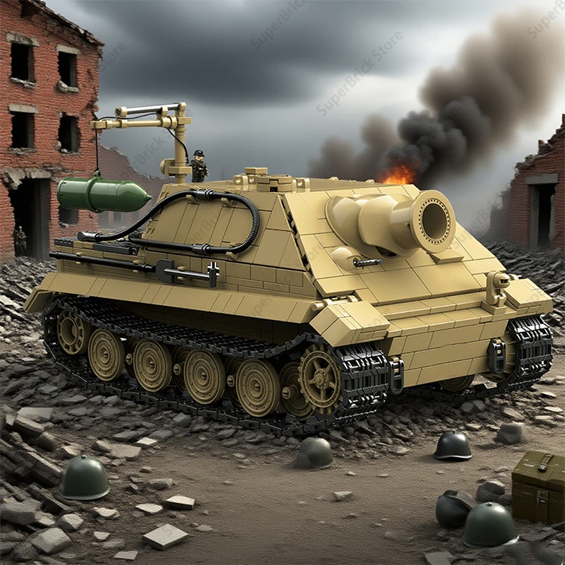 

WW2 SturmTiger German 38cm Assault Mortar Model Tank Armored Vehicle Building Block Military Street Fighting Infantry Figure Toy