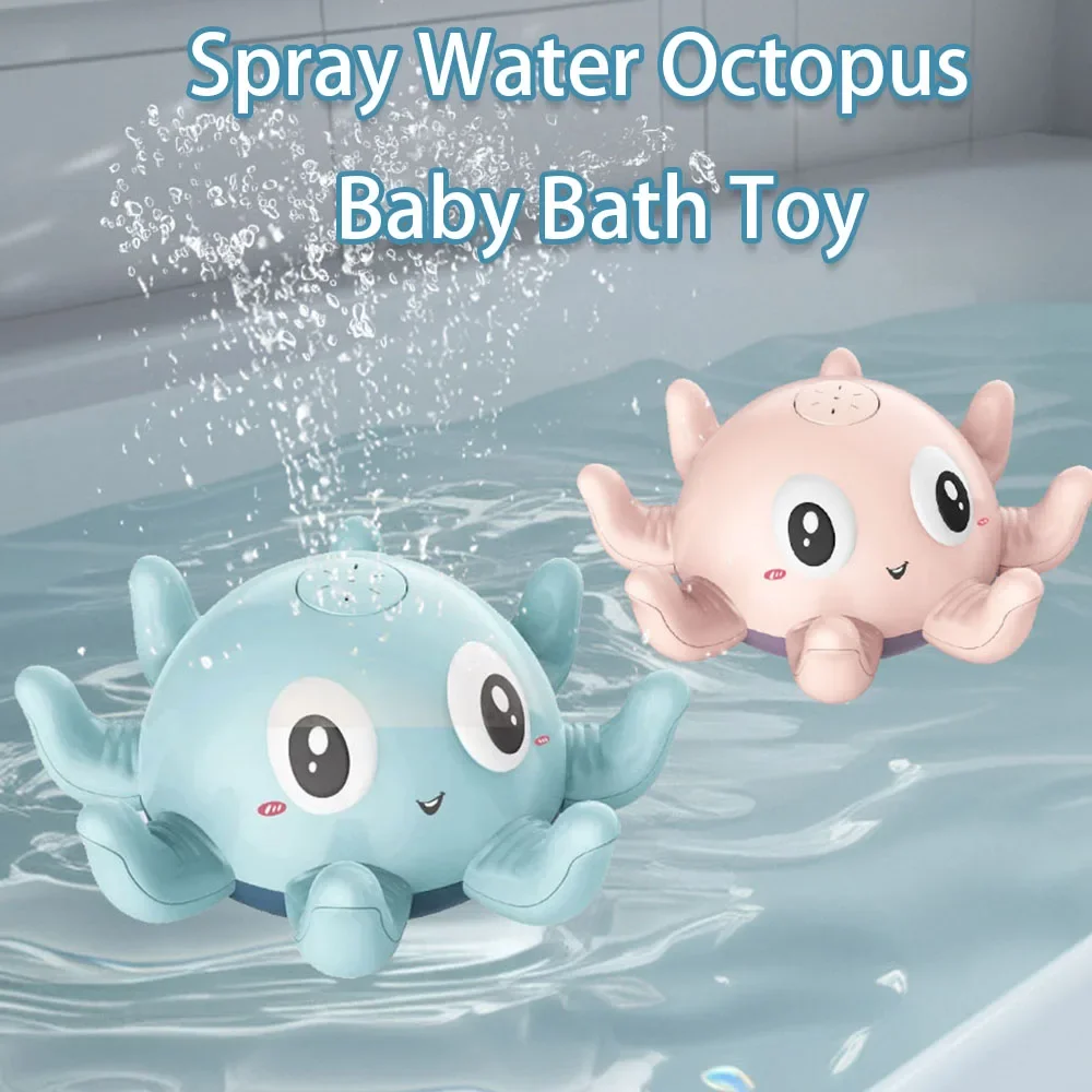 Auto Sensing Electric Spray Water Glowing Octopus Baby Bath Toy Interactive Shower Sprinkler for Toddlers Kids Bath Time Fun
