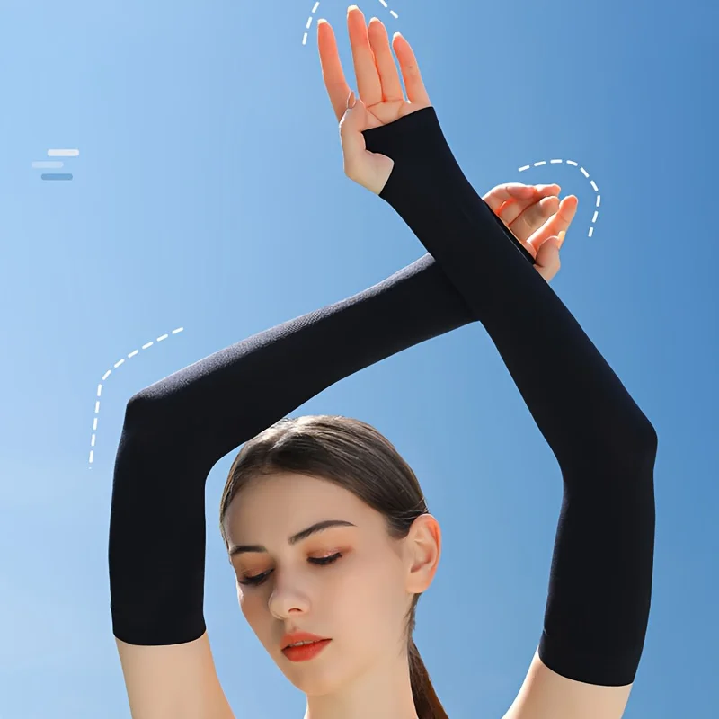 4-Piece Set of Black Women's Ice Sleeves for Cycling, Tight-Fitting Arm Guards for Daily Wear in Summer When Going Out. view 3
