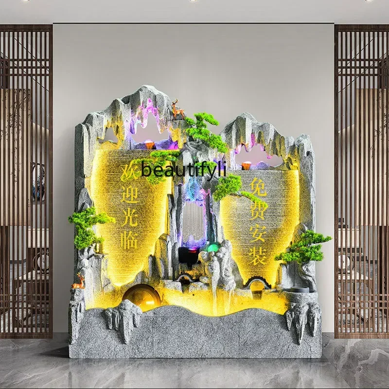 smt14 ss newArtificial Mountain and Fountain Water Curtain Wall Screen Lucky Courtyard Fish Pond Landscape Decoration Floor Orna