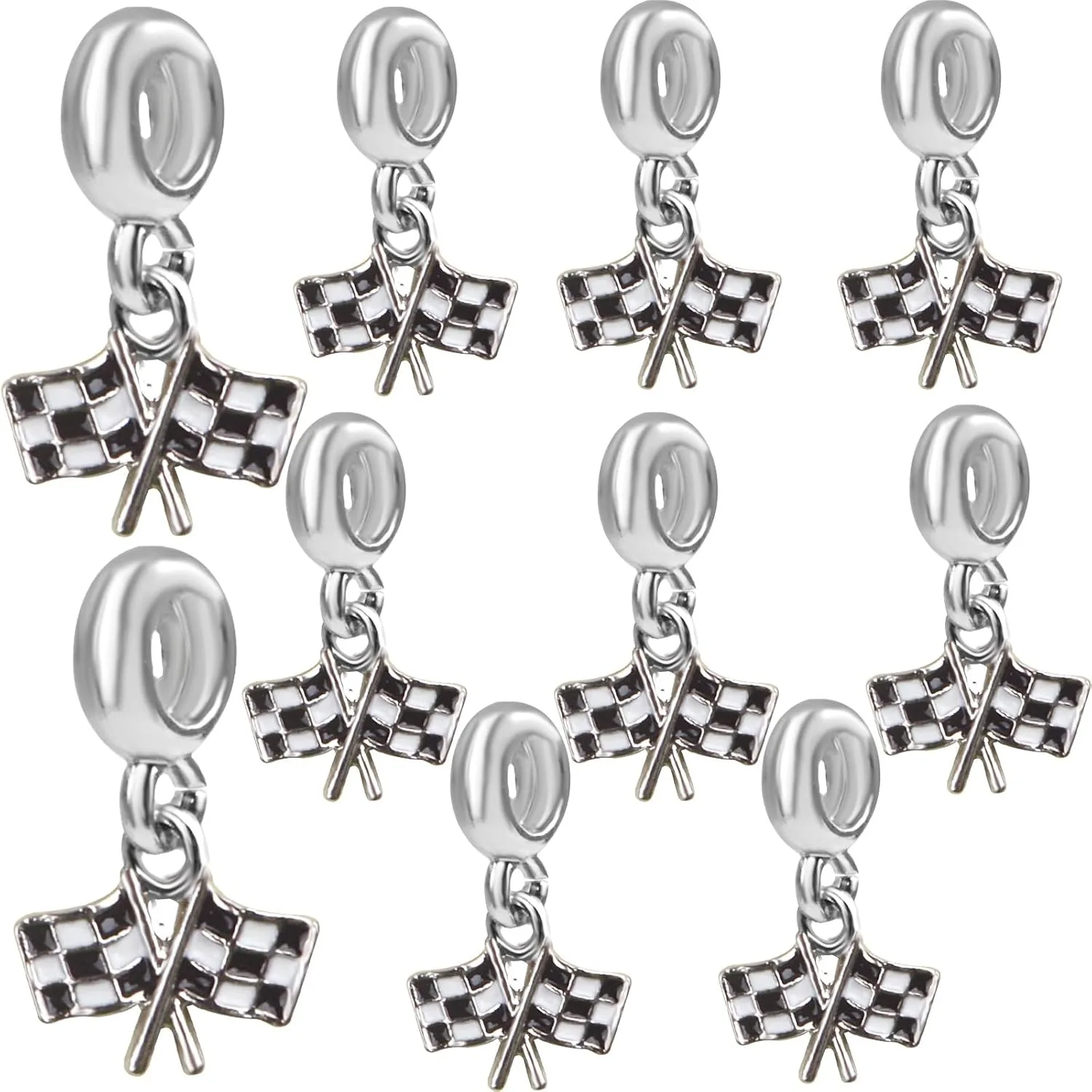 

10 шт., креативный черно-белый клетчатый флаг, висячие подвески для гонок, сплав, эмаль, клетчатая карта, гоночный флаг, висячие подвески-подвески