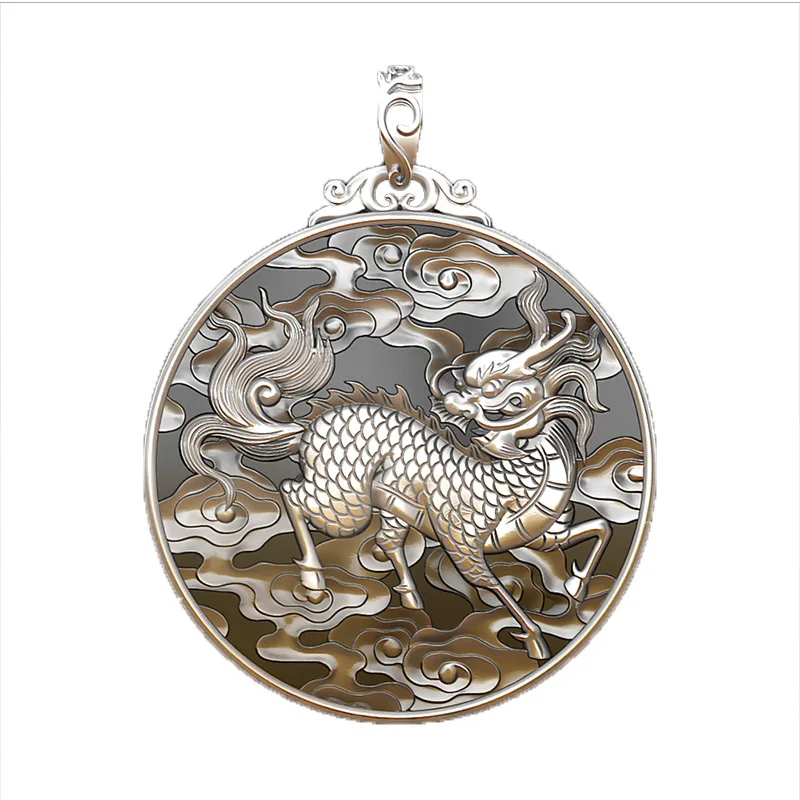 Vintage Relief Dragon Kylin Pendant Necklace For Men Jewelry Lucky Auspicious Clouds Round Card Amulet Necklace Male Jewelry