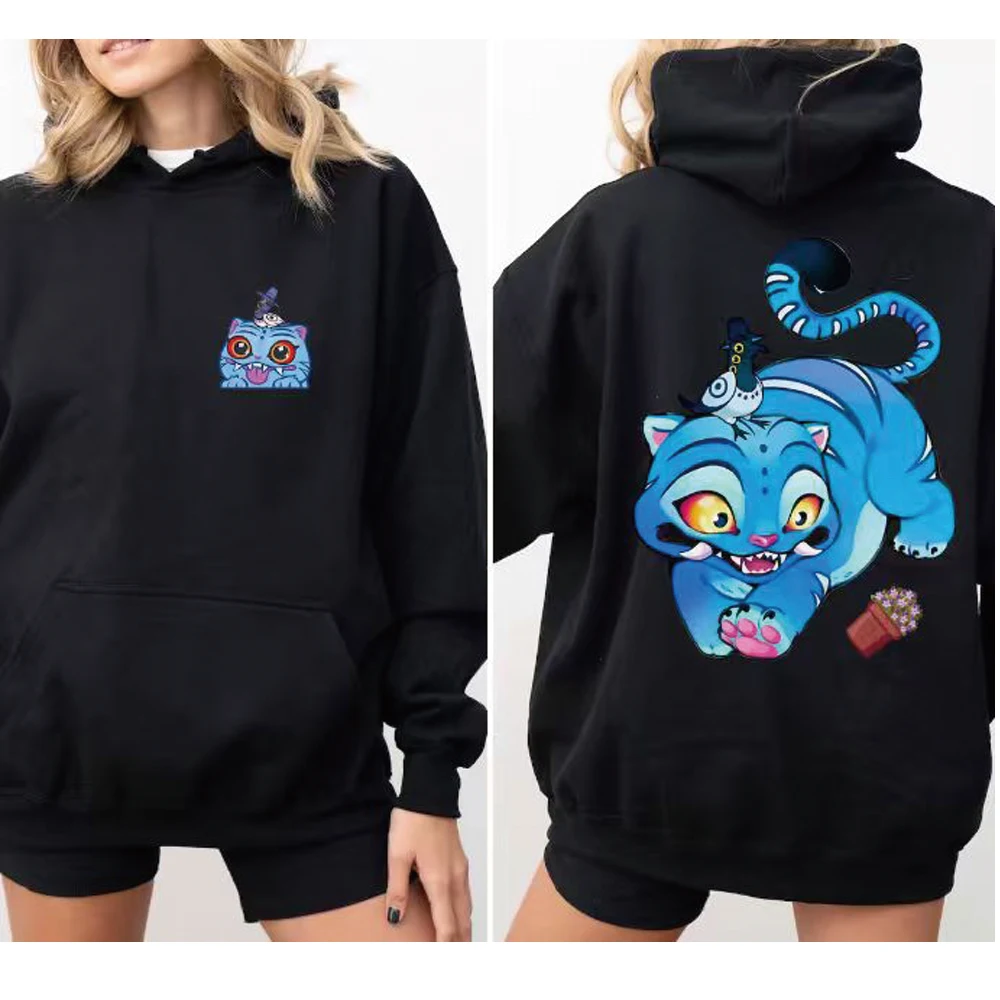 เสื้อฮู้ด Derpy Blue Tiger น่ารัก เสื้อยืดลาย Derpy กราฟิก Kpop Demon Hunters Huntrix เสื้อสเวตเชิ้ตผู้หญิงสุดฮิตสไตล์ฮาราจูกุ ฮู้ดดี้ 2 ด้าน