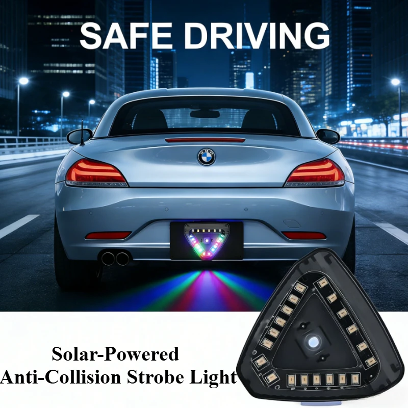 1Pc Solar Powered Wireless Anti Collision Strobe Light Universal Safety Warning Flash for Motorcycle E Bike Car Truck