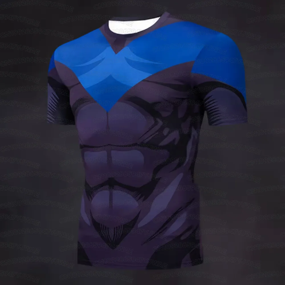 Sommerliches Herren- und Damen-T-Shirt mit Nightwing-Motiv, schnelltrocknend, kurzärmelig, lässig, Sportbekleidung, für Fitnessstudio, Training und Sport. – Detail 4