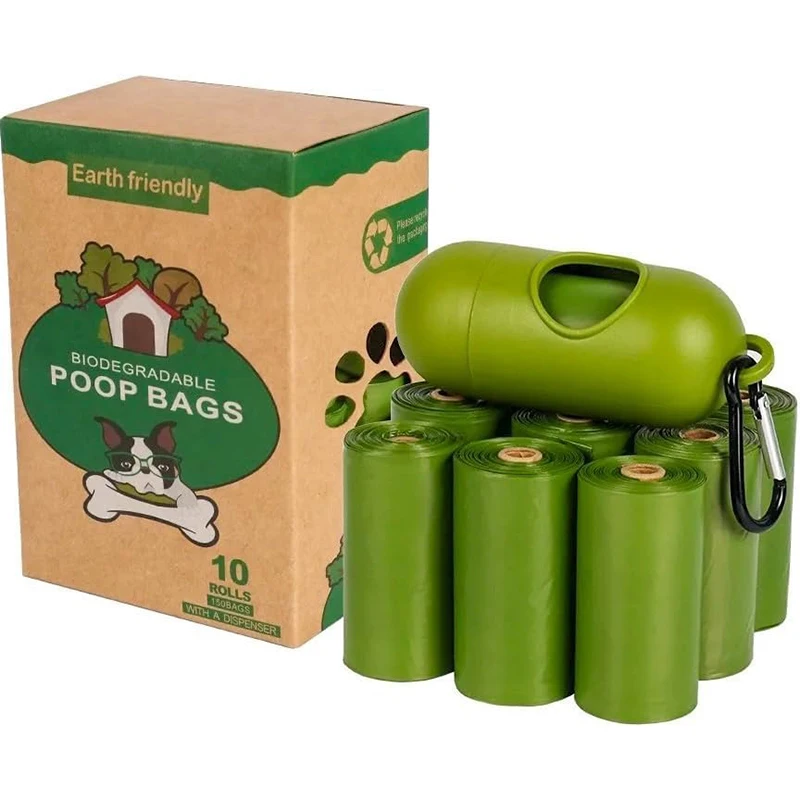 10 Rolls Pet Dog Poop Bags Biodegradable Compostable Dog Waste Bags Dispenser Outdoor Degradable Dog Excrement Bags Supplies