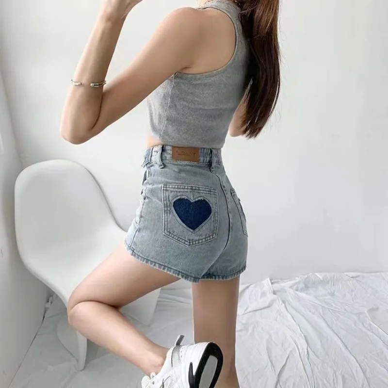 High-waisted Denim Shorts Women Korean Style Summer Slim Thin Straight Casual Versatile High Street Fashion Short Jeans Female