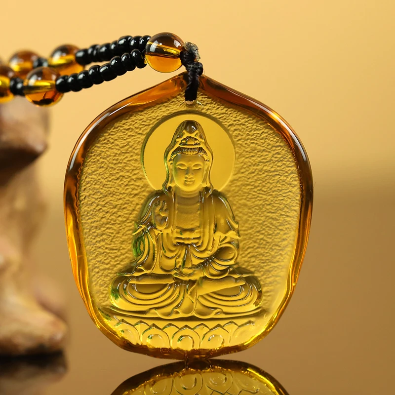 GOOD LUCK pocket efficacious Mascot Bless Safe luck Tara Guanyin Buddha Avalokitesvara yellow Crystal  Buddhist Amulet