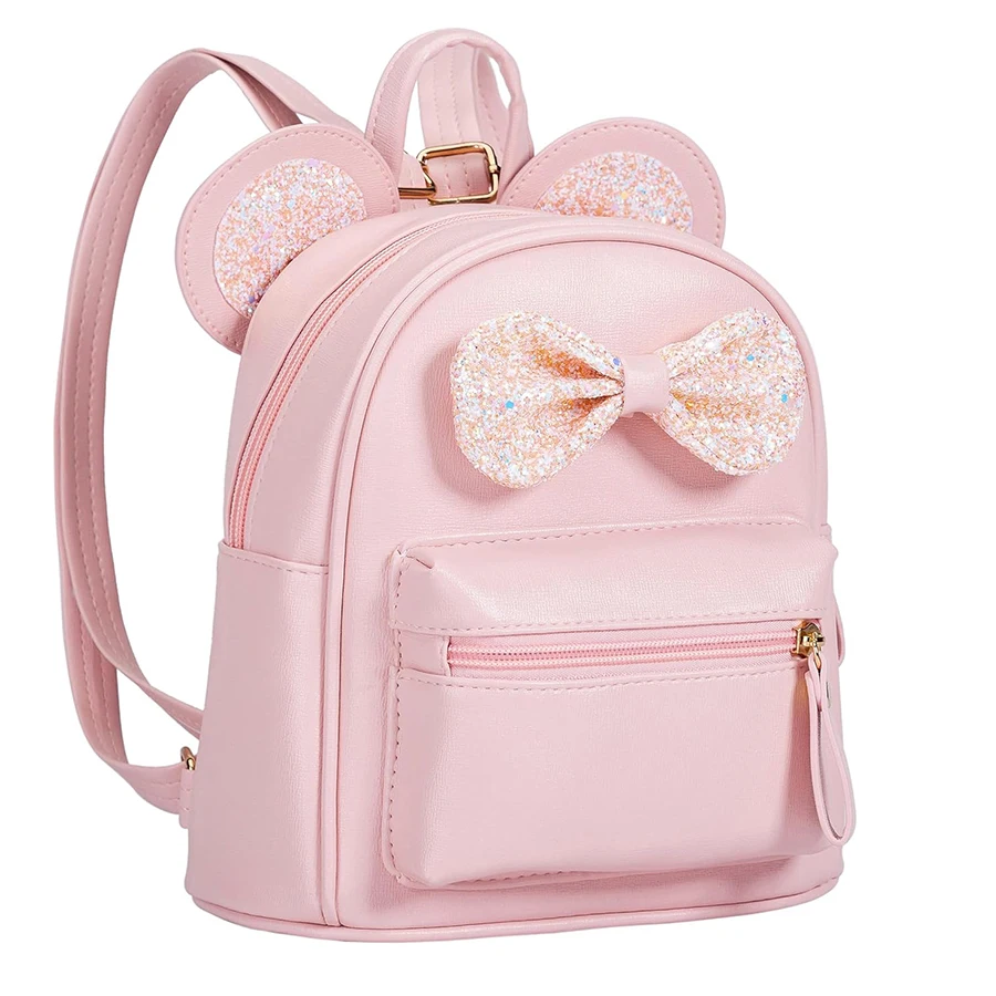 Fashionable and cute mini backpack for children with sequins, bow, mouse ear bag, small travel shoulder backpack suitable for gi