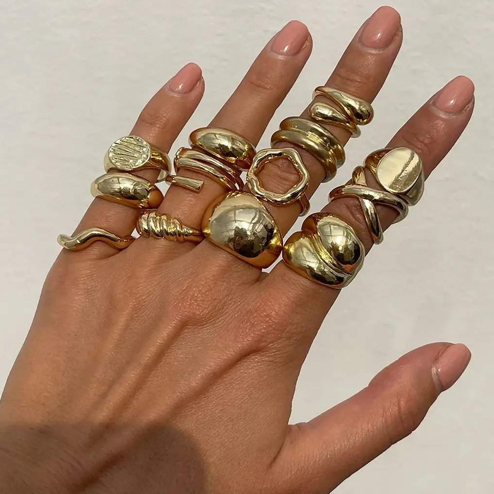 DIEZI 14pcs/set Vintage Metal Rings For Women Men Gift Fashion Punk Hip Hop Gold Silver Color Irregular Knuckle Joint Ring Set image 4