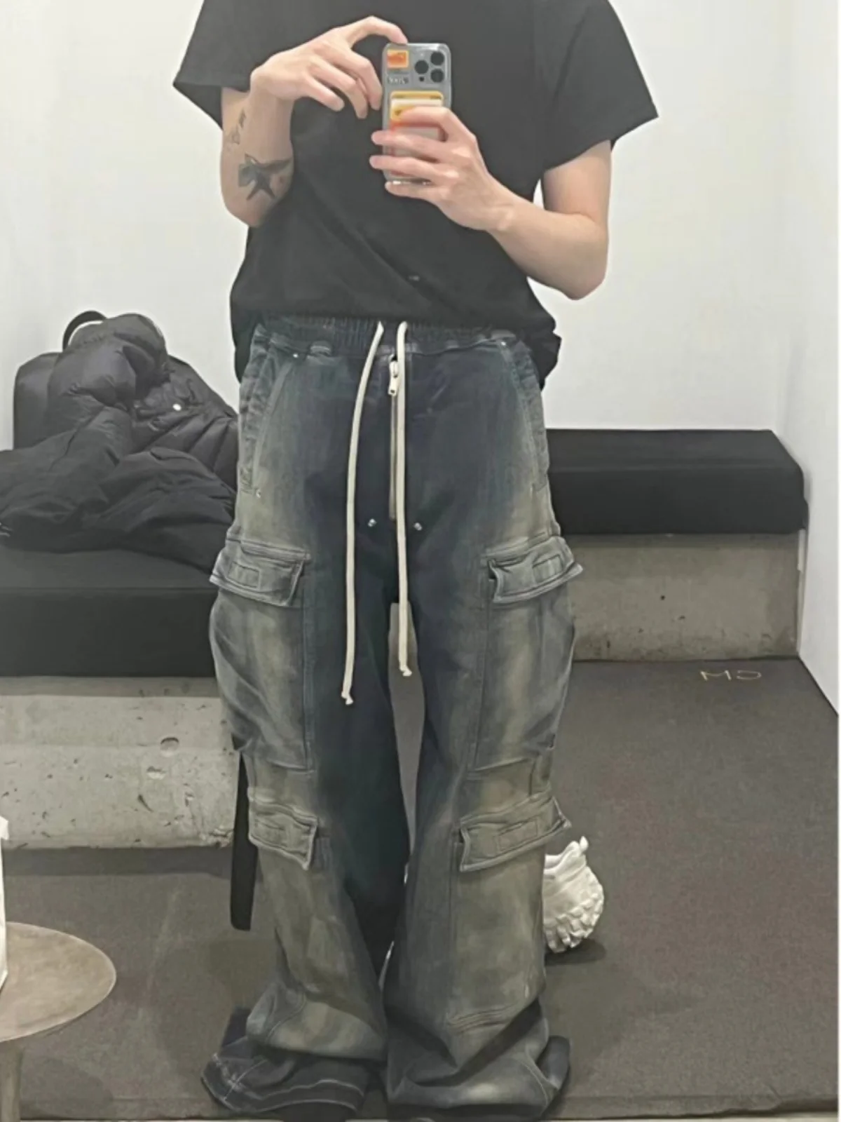 Washed Blue Gradient Men's Women's Wide Leg Jeans RO Style Capfer Casual Workwear Pants Loose Straight Fit Jeans
