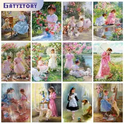 GATYZTORY Acrylic Painting By Numbers Handmade Girls And Animal Flowers Diy Crafts Unique Gift Kill Time Decorative Painting Pai