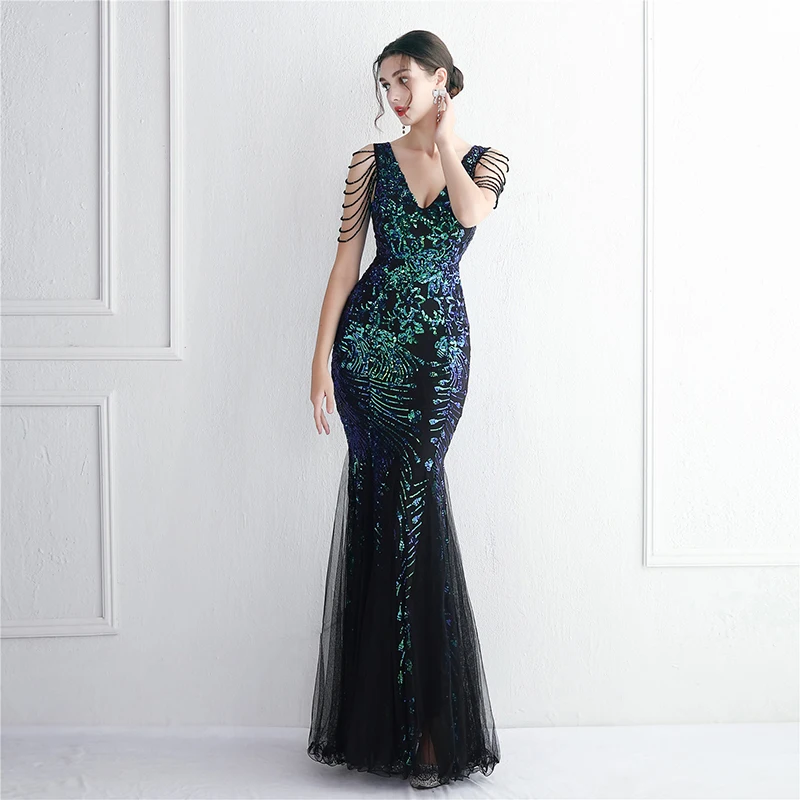 

Female Clothing Women Summer Sleeveless Deep V Neck Sexy Backless Flower Sequined Elegant Evening Party Long Maxi dress