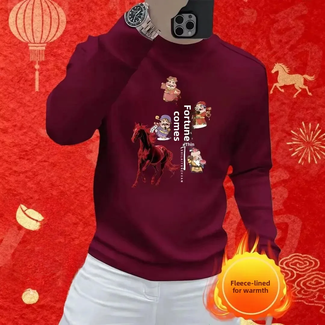 

Утепленный свитшот с круглым вырезом и принтом 2026 National Sle Top Wear для мужчин, осенне-зимний, повседневный, свободного кроя, из хлопка