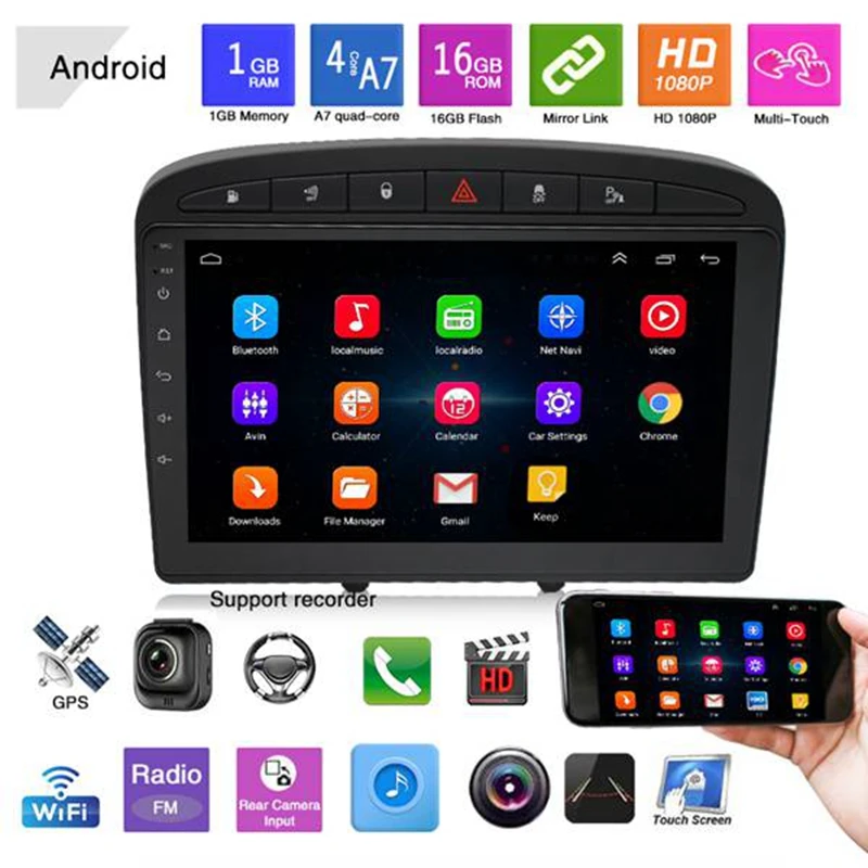 

2 Din Android 9.1 Car Multimedia Player Stereo Radio WIFI 1G+16G GPS Navigation Player For Peugeot 407 308 308SW