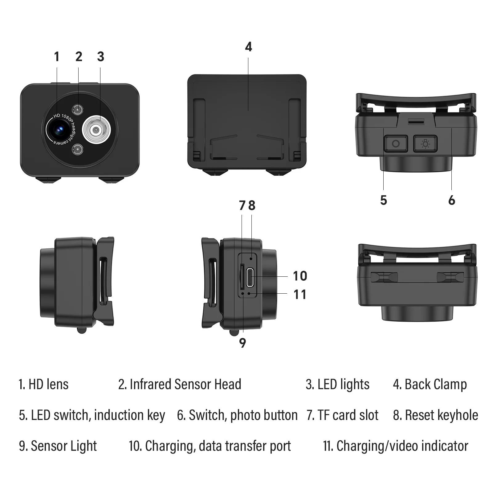 Head mounted intelligent lighting recorder high definition 100W pixel camera smart light outdoor sports dvr