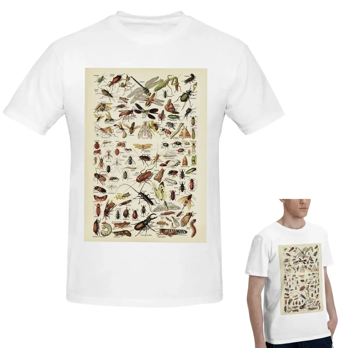 100% Cotton Insects Chart. Scientific Text In French T-Shirt Men's Classic Oversized T Shirt Men Crew Neck Summer Shirts Tops