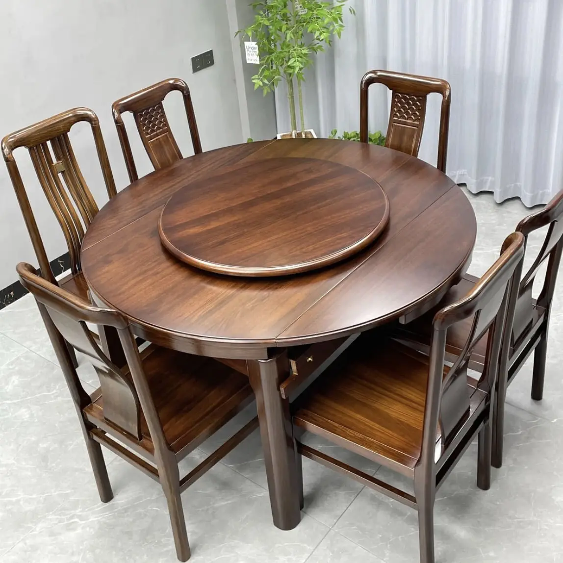 

Solid wood dining table and chair combination square and circle dual-purpose Chinese folding household telescopic dining table