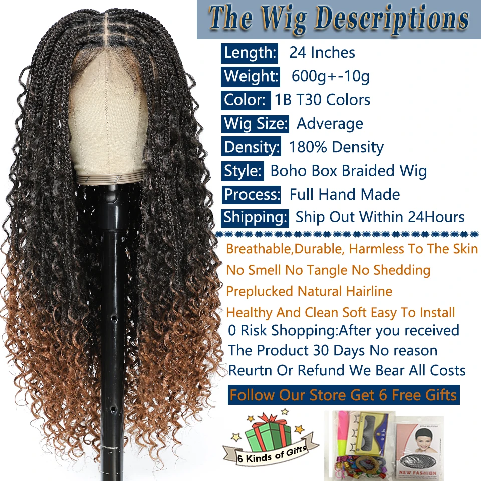 Synthetic and Ble Lace Brakked Wigs For Woman Braid Wigs Glueless 24 inch Goddess Box Braids Crochet Hair Wigs with Baby Hair