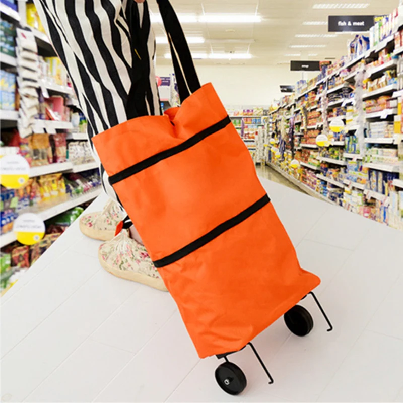 Carrinho De Compras Dobrável Saco Com Rodas Grande Tote De Mão De Pano Reutilizável Bolsas Eco Tecido Supermercado Pull Cart Bag