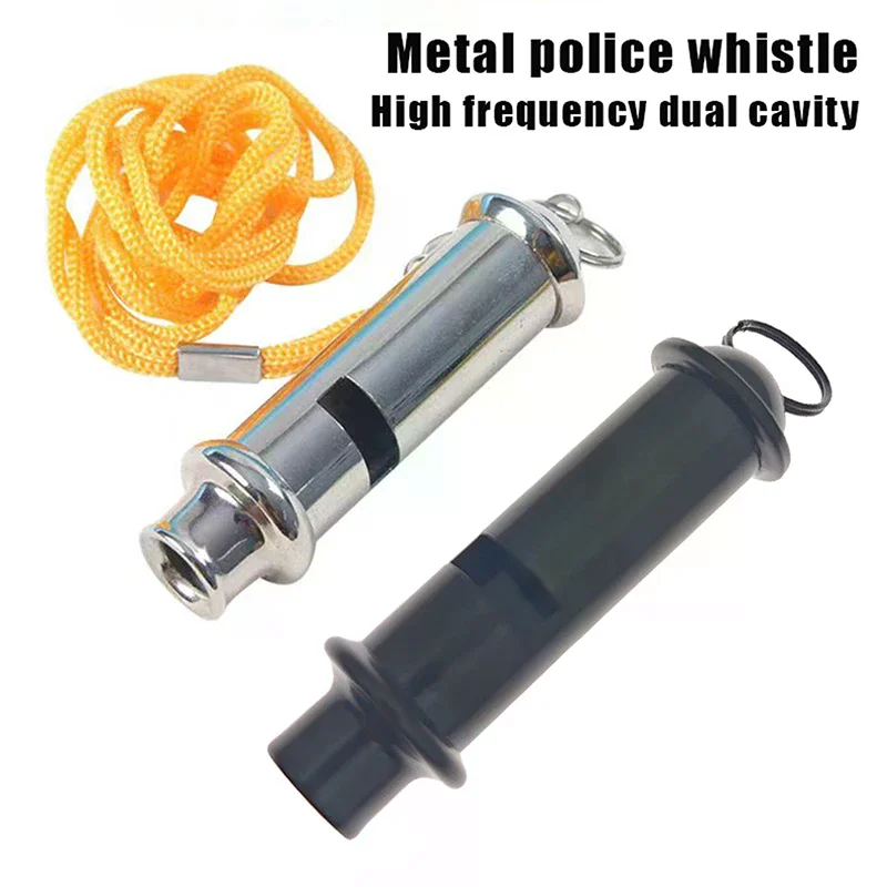 High Quality With Neck Chain Metal Whistle Stainless Steel Yellow Lanyard Police Whistle High Frequency Lifesaving Whistle