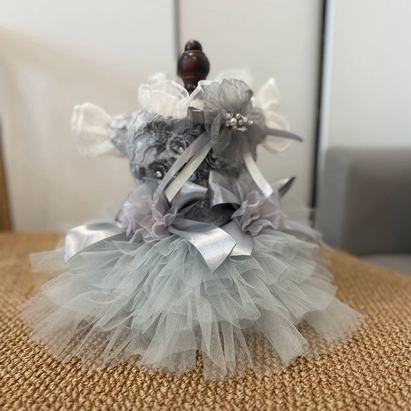 Halloween Pet Cosplay Dress Light Gray Magic Tutu Skirt Girl Style Costume for Small Medium Dogs Cats Party Photo Outfit