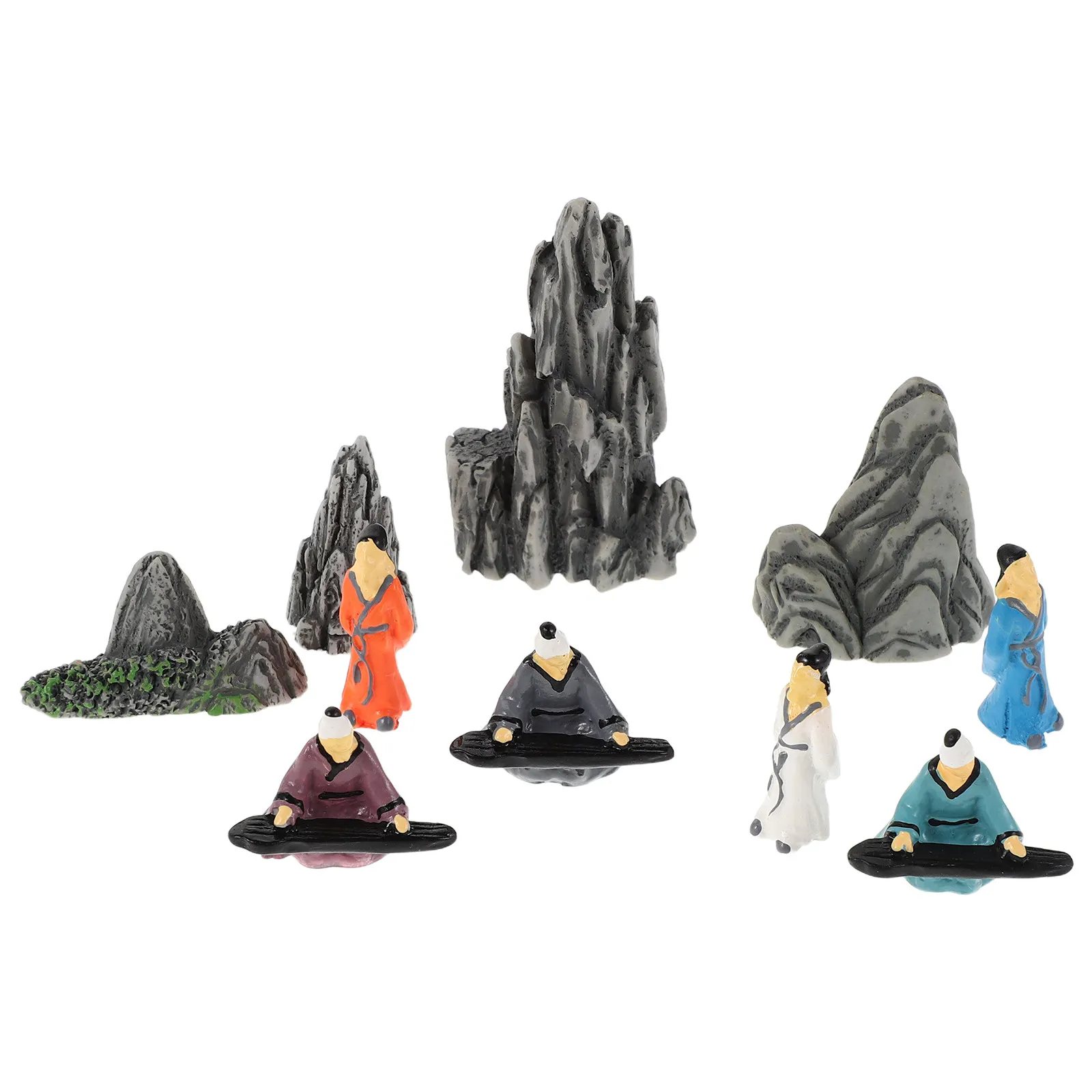 10Pcs Resin Miniature Chinese Statues Ancient Sculptures Creative Bonsai Aquarium Garden Ornament
