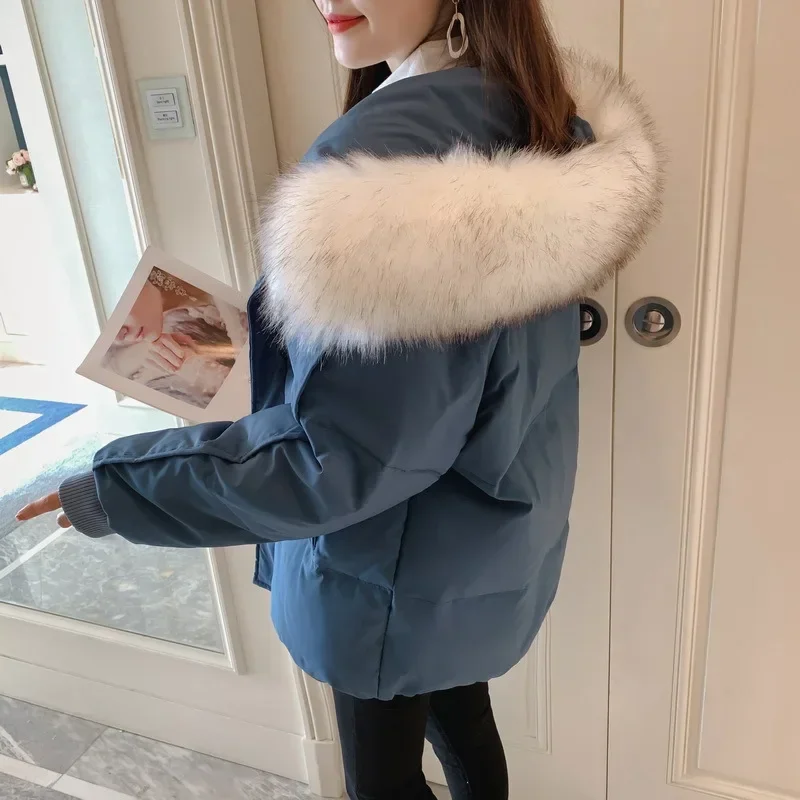 Women Parkas Hooded Long Sleeve Covered Button Fur Solid Zipper Pockets High Street Y2k Outerwear Thick Warm Slim Fit Autumn