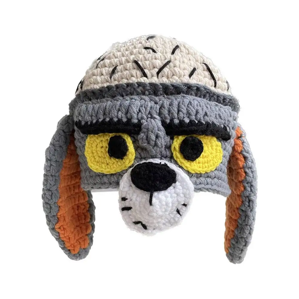 Ins Funny Hand Crochet Tom Cat Beanies for Women Balaclava Spoof  Skullies Cap To Men Winter Knitting Hat