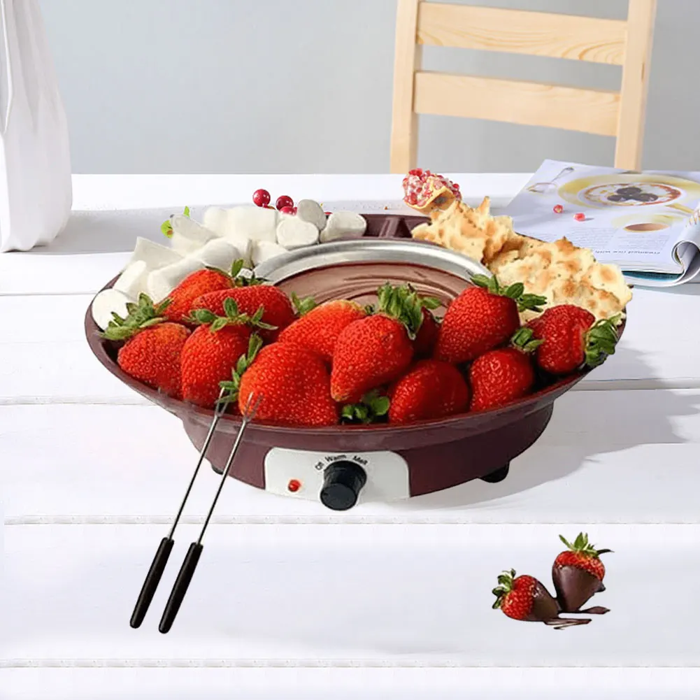 Electric Fondue Pot Set Detachable Serving Tray and 2 Forks Dessert Fountain Melting Pot Electric Fondue Maker Housewarming Gift