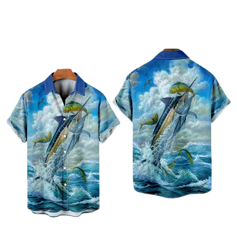 

New Hawaii Men's Shirt Cool Swordfish 3D Print Pattern Beach Style y2k Summer Casual for Men And Women
