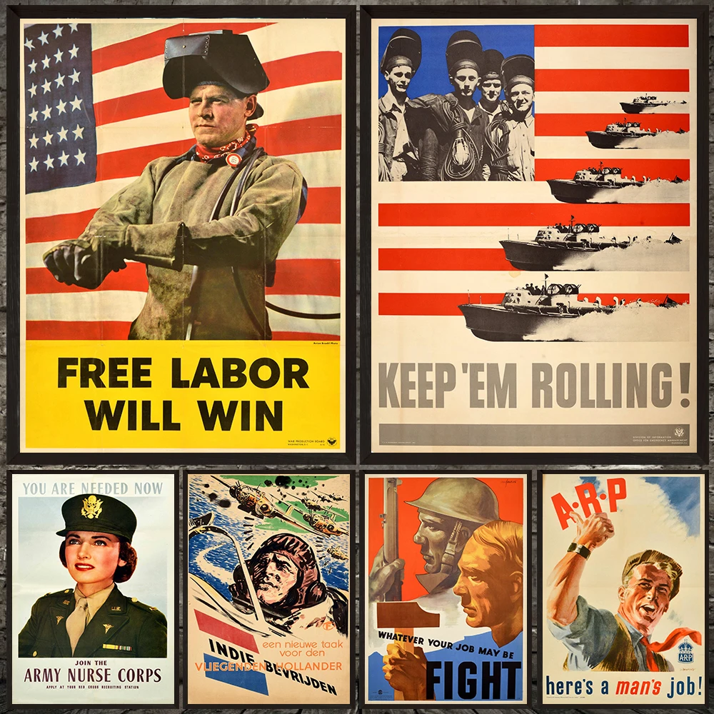 Old Classic War Poster Print,Vintage Wwii Propaganda Poster Canvas Painting,Vintage Pilot & Blood Donor Canvas Wall Art Decor
