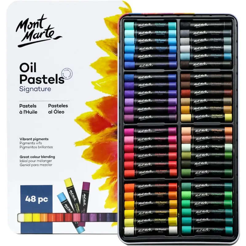 Mont Marte Oil Pastels Signature 12/36/48 Colors Art Vibrant Oil Pastel Set, Great Blending and Layering Coloring and Sketching